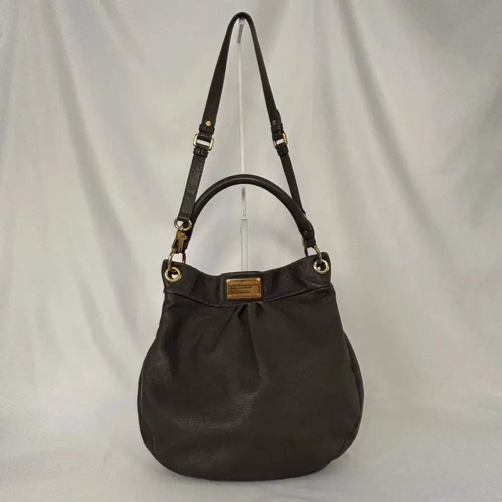 Marc Jacobs Classic Q Hillier Hobo Bag Gray Pebbled Leather Handbag Purse